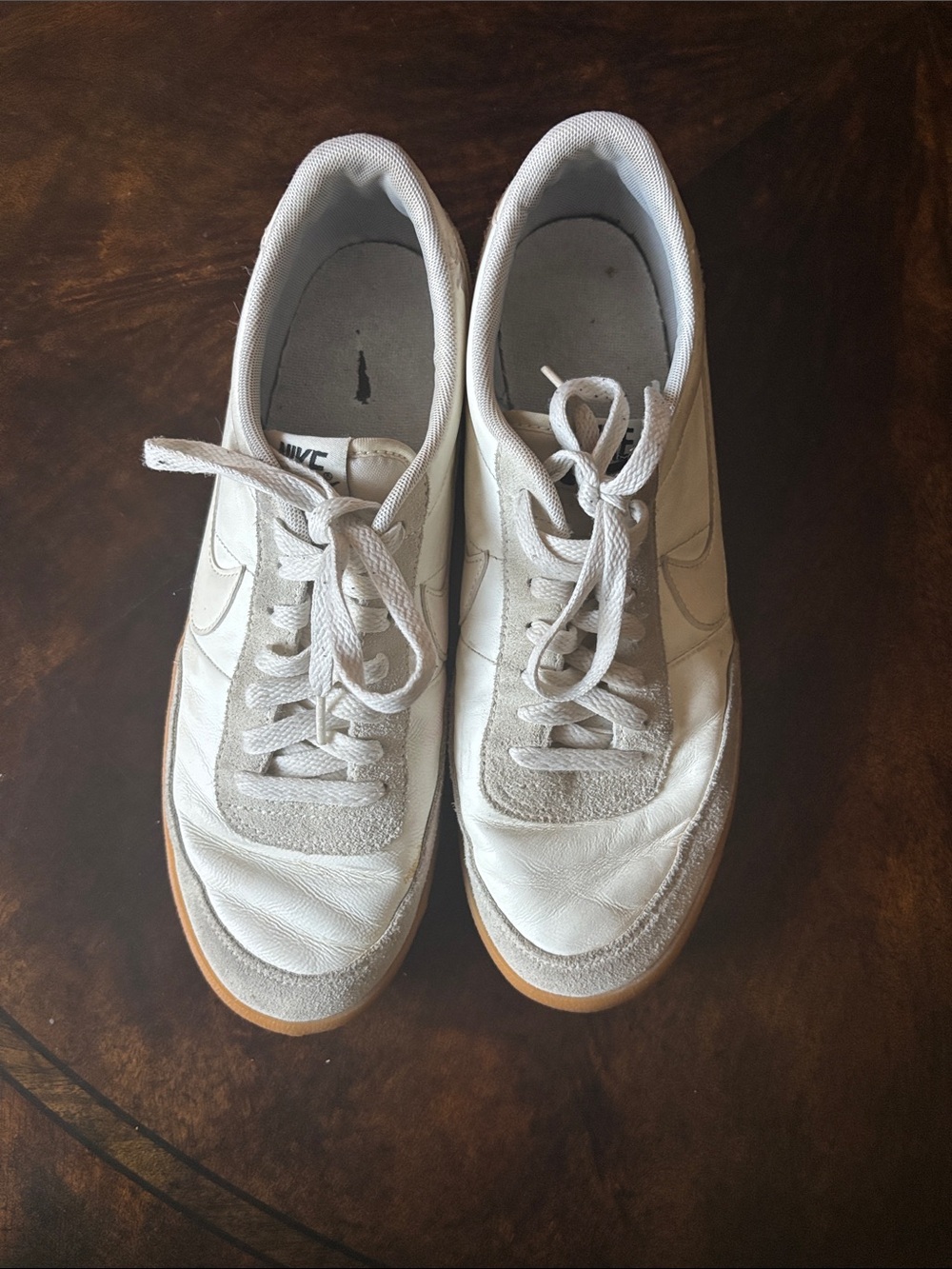 Nike Women’s White and Gray Leather Sneakers with Gum Sole